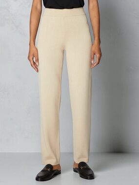 MarlaWynne (2X) Rib Detail Sweater Knit Pant Ecru Soft Pull-On